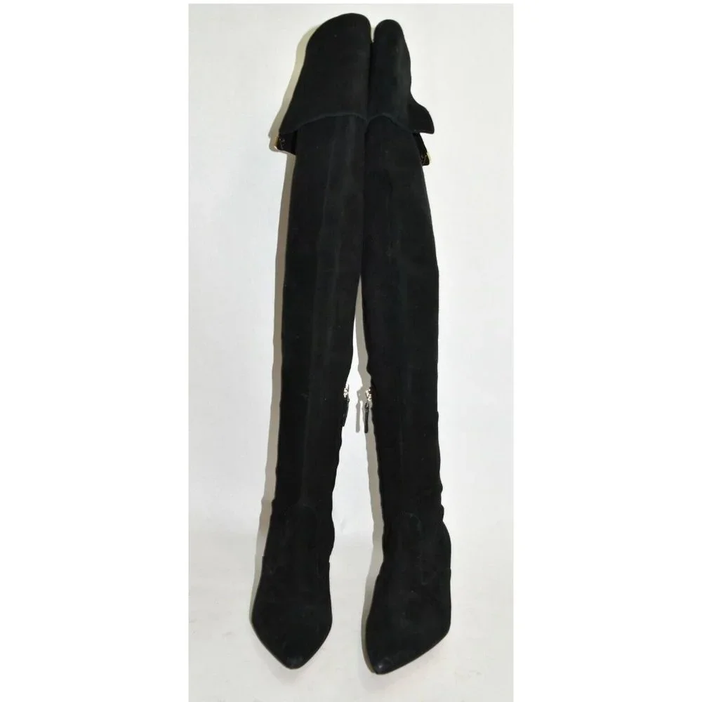 $650 TORY BURCH Elizabeth Pointy Toe Over the Knee Boot KITTEN BLACK 7  (M30)